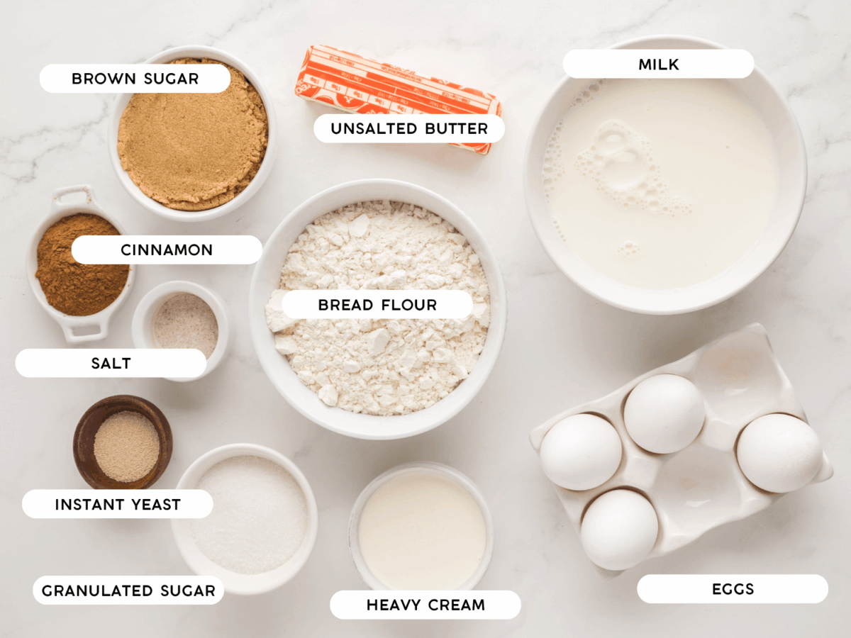 photo of cinnamon roll dough ingredients and cinnamon roll filling ingredients