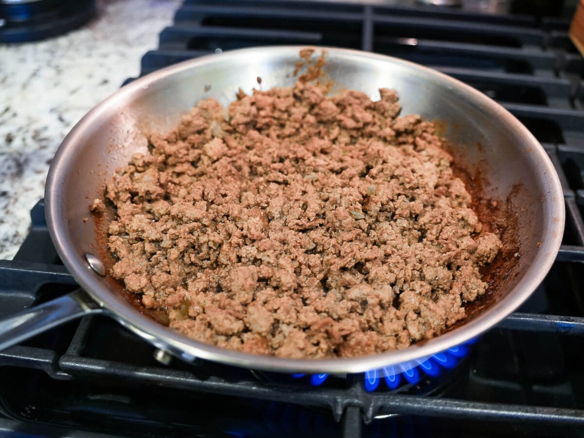 photo of ground beef cooking in the pan