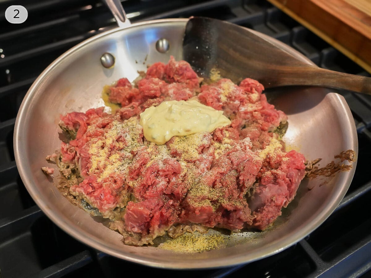 step 2 photo of cooking ground beef in a pan