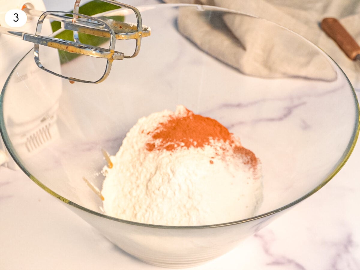 step 3 photo showing dry ingredients in a glass bowl
