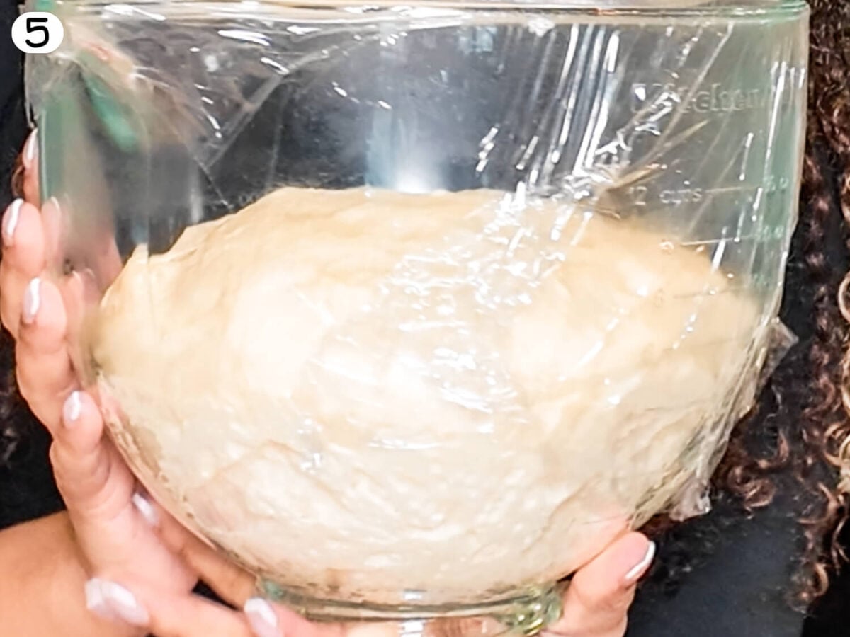 step 5 photo showing the size of the dough after its doubled