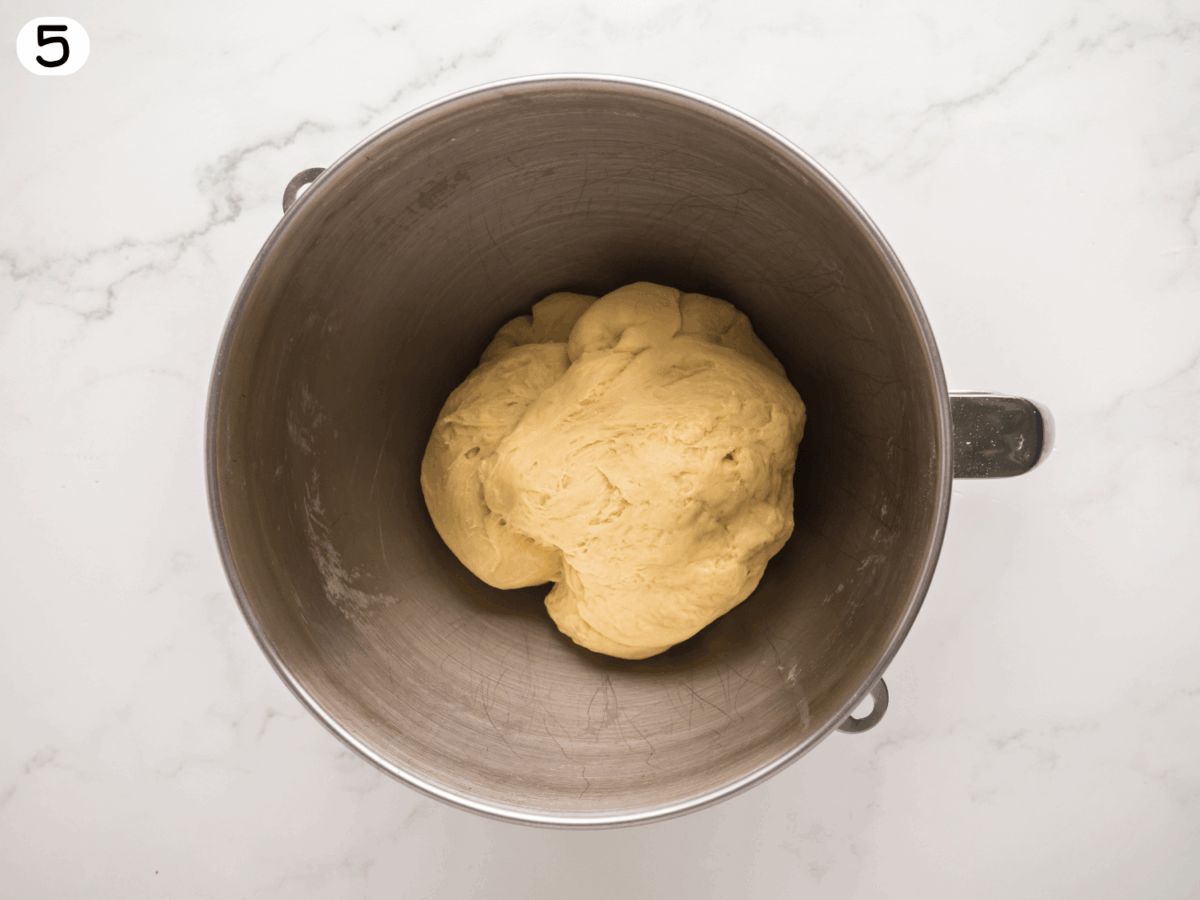 step 5 showing the dough ball that formed before it is fully proofed