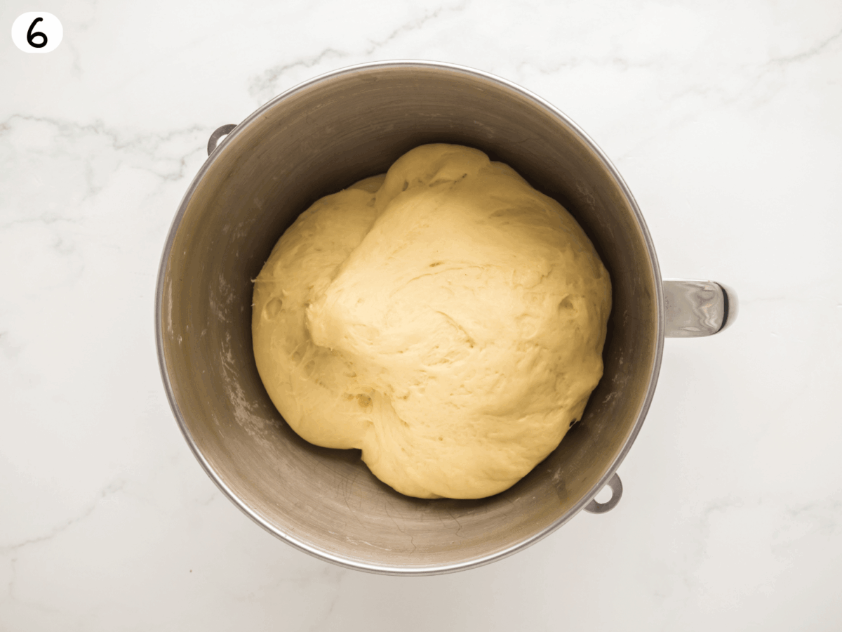 step 6 showing the dough ball during the first proof and how its doubled in size