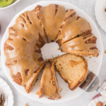 HERO photo of an overhead shot of apple bundt cake that's sliced open