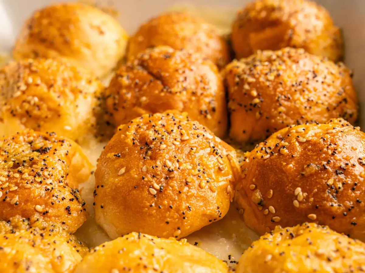 close up photo of Hawaiian Bread Ham and Cheese Sliders