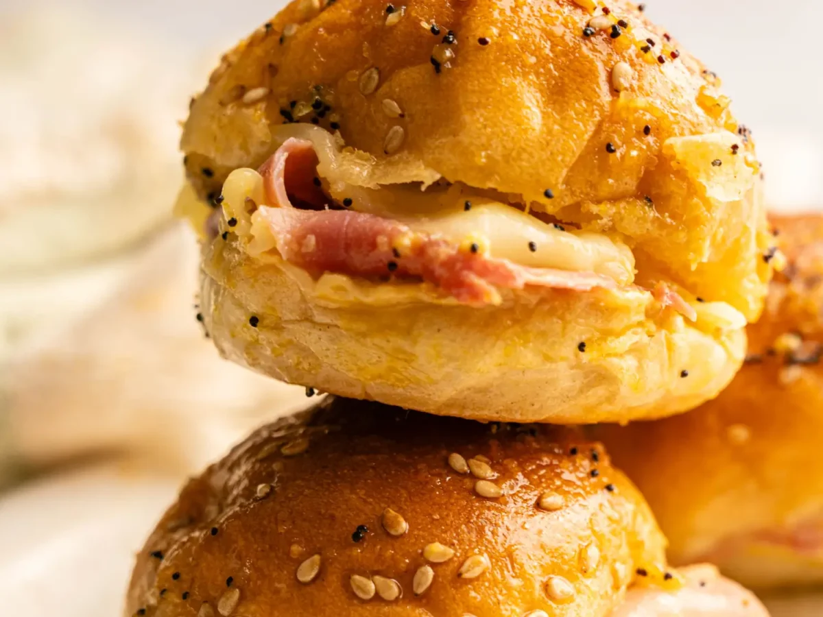 close up photo of a Hawaiian Bread Ham and Cheese Slider