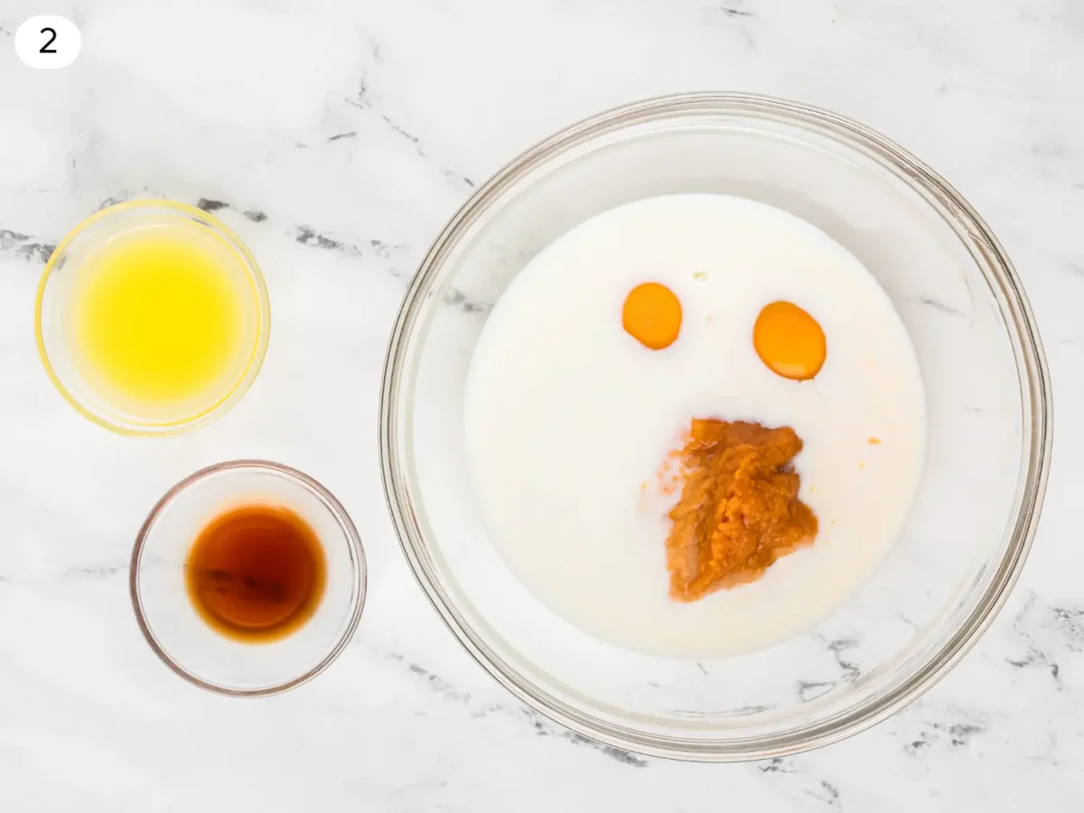 step 2 photo showing wet ingredients in a glass bowl