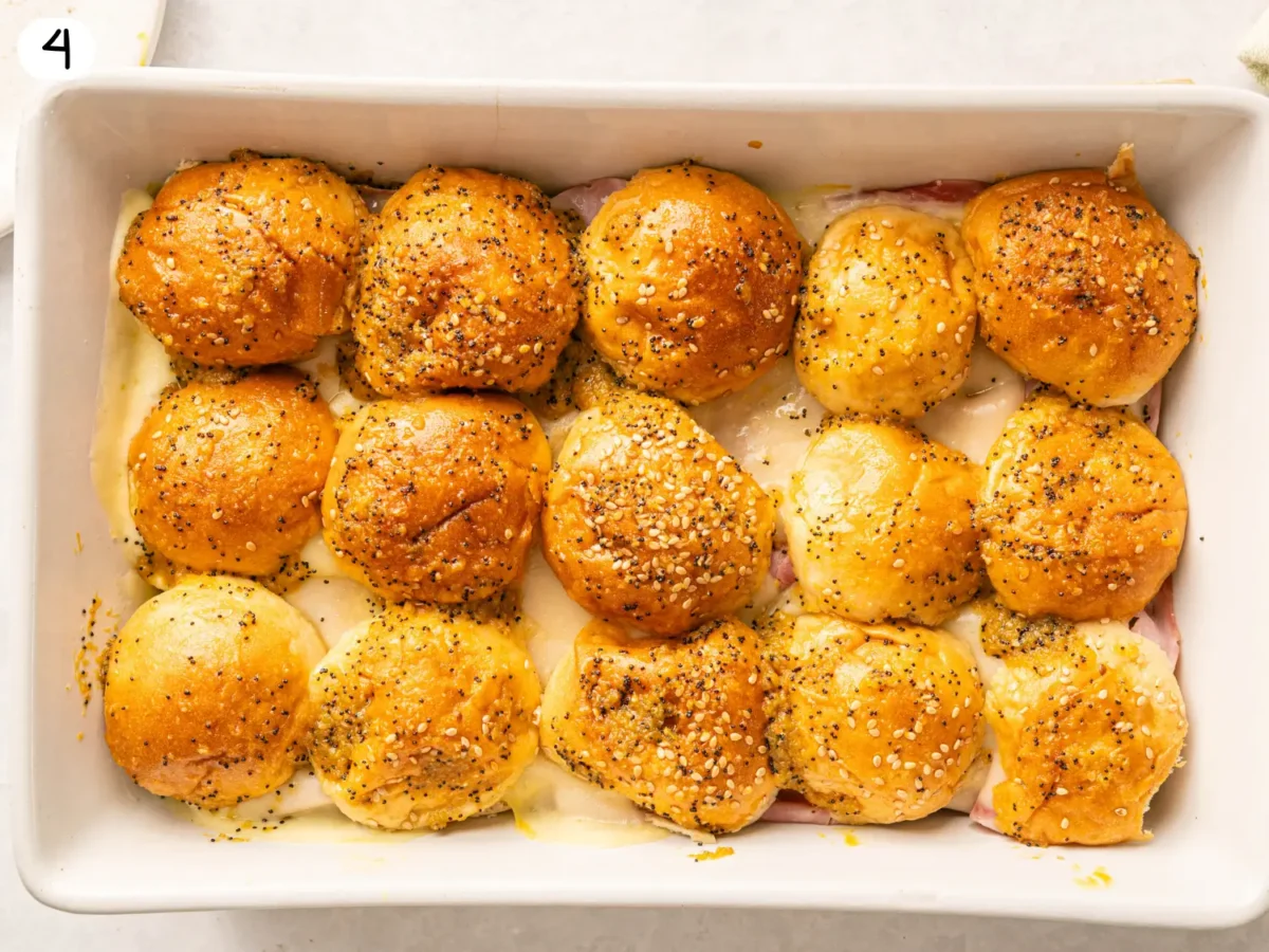 step 4 photo showing the Hawaiian Bread Ham and Cheese Sliders after they came out of the oven
