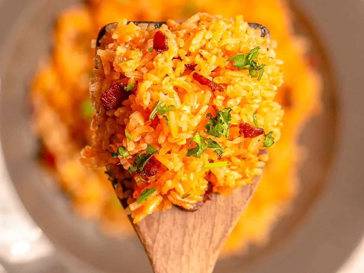 photo of Charleston Red rice on a spatula