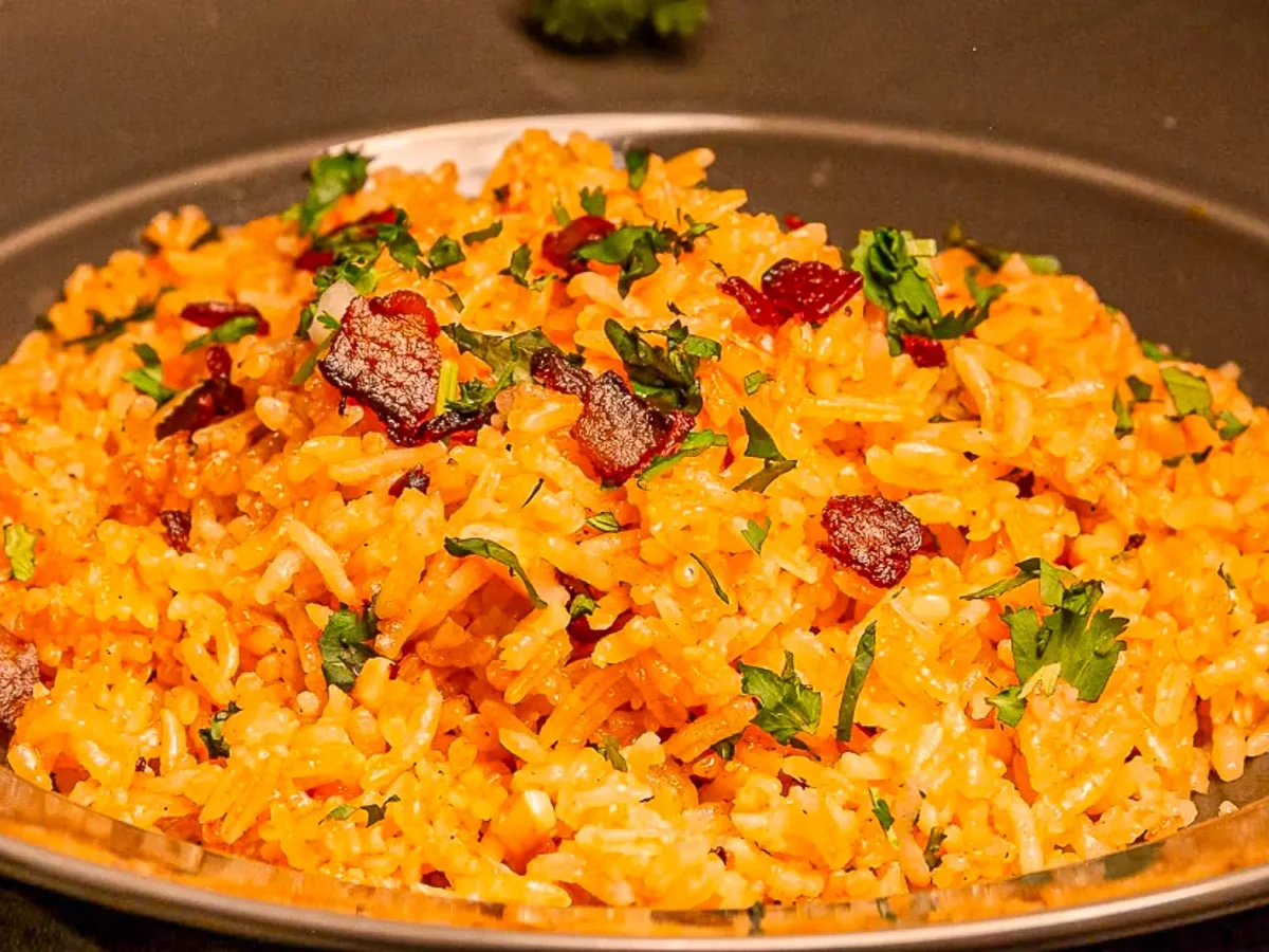 side view of Charleston Red Rice in a bowl