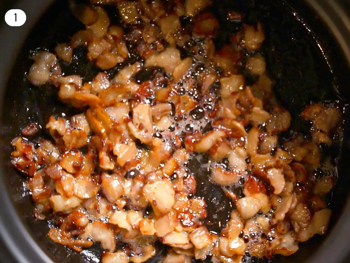 step 1 photo of frying bacon in a pot