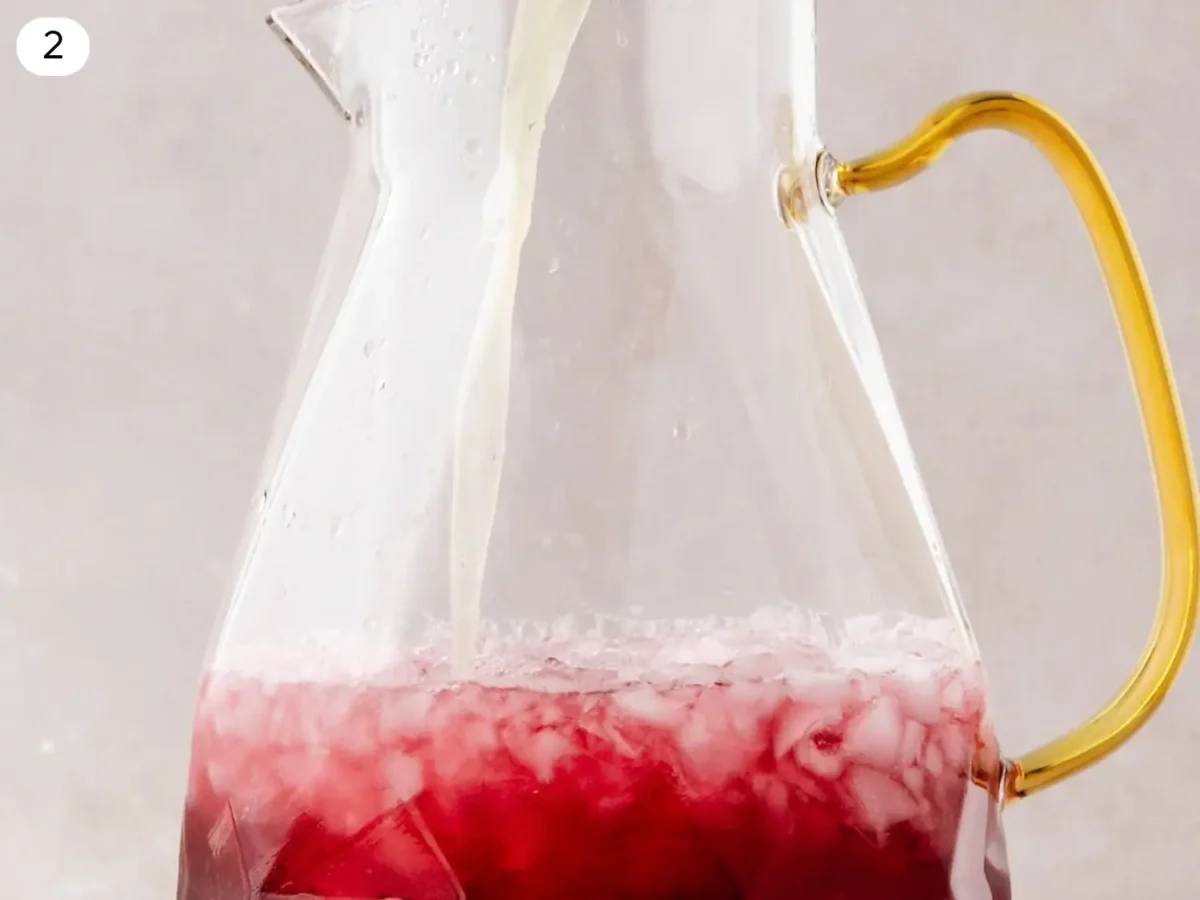 step 2 photo showing juices being added to a pitcher